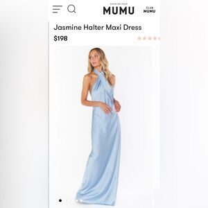 UNALTERED* Jasmine Halter Maxi Bridesmaid Dress - Steel Blue Luxe Satin